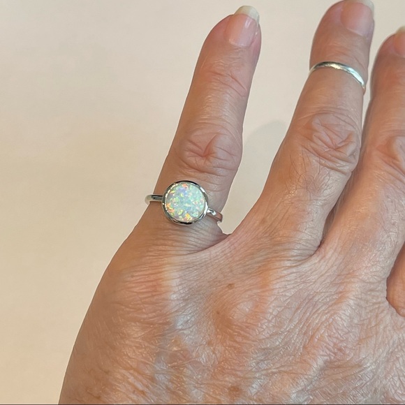 ⭐️TOP SELLER⭐️ Sterling Silver White Lab Opal Ring, Silver Rings, Stone Ring - Picture 7 of 14